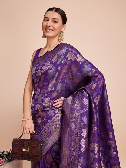 Vedant Vastram Soft Litchi Silk Banarasi Silk Saree - Violet