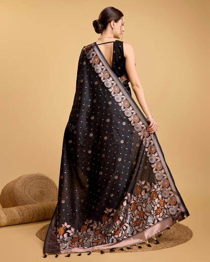 Vedant Vastram Soft Litchi Silk Banarasi Silk Saree - Black