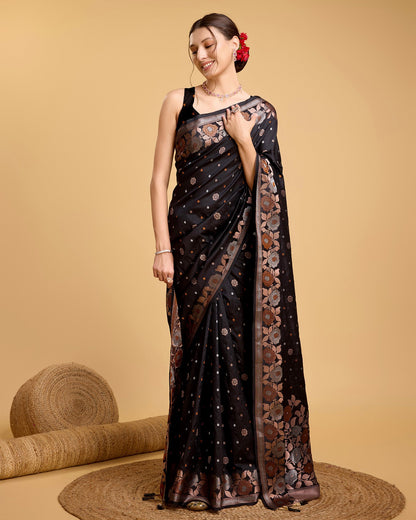 Vedant Vastram Soft Litchi Silk Banarasi Silk Saree - Black