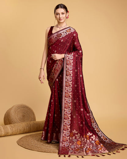 Vedant Vastram Soft Litchi Silk Banarasi Silk Saree - Maroon