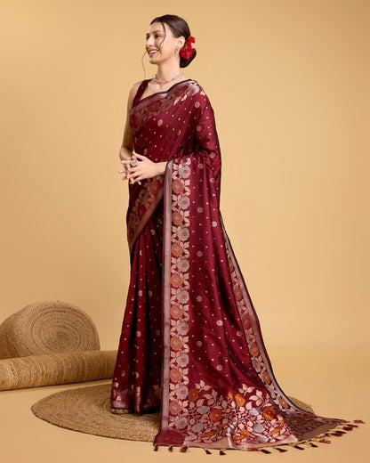 Vedant Vastram Soft Litchi Silk Banarasi Silk Saree - Maroon