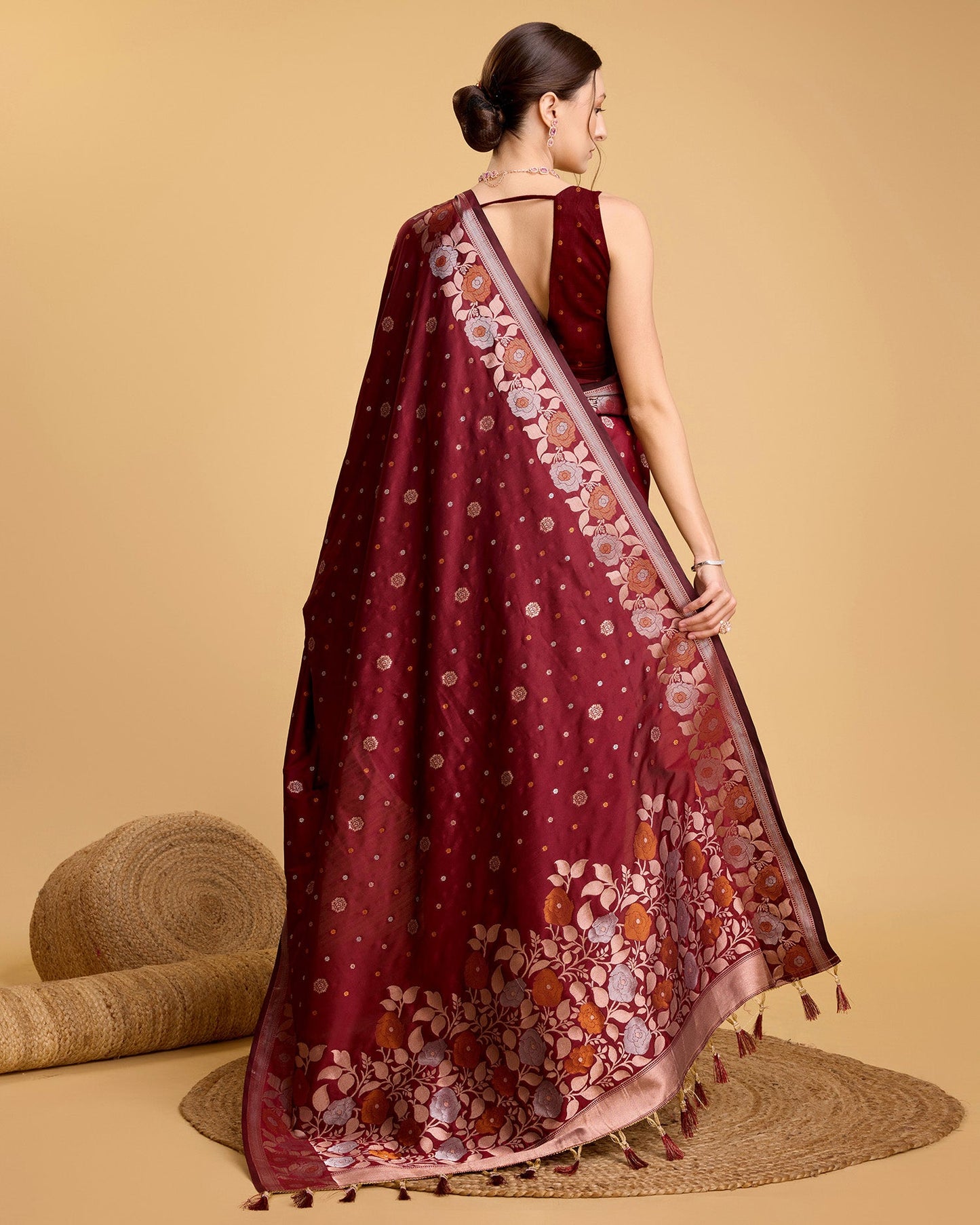 Vedant Vastram Soft Litchi Silk Banarasi Silk Saree - Maroon