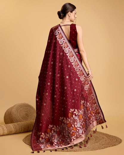 Vedant Vastram Soft Litchi Silk Banarasi Silk Saree - Maroon