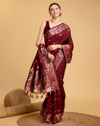 Vedant Vastram Soft Litchi Silk Banarasi Silk Saree - Maroon