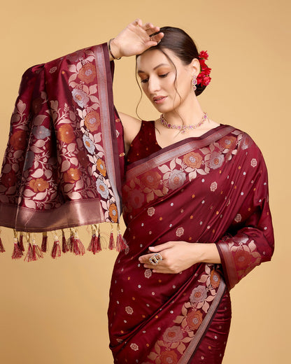 Vedant Vastram Soft Litchi Silk Banarasi Silk Saree - Maroon