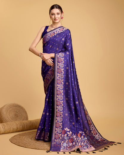 Vedant Vastram Soft Litchi Silk Banarasi Silk Saree - Violet