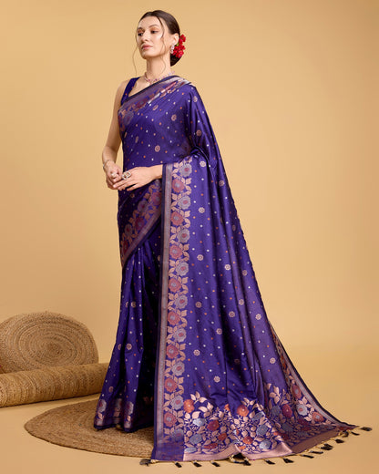 Vedant Vastram Soft Litchi Silk Banarasi Silk Saree - Violet