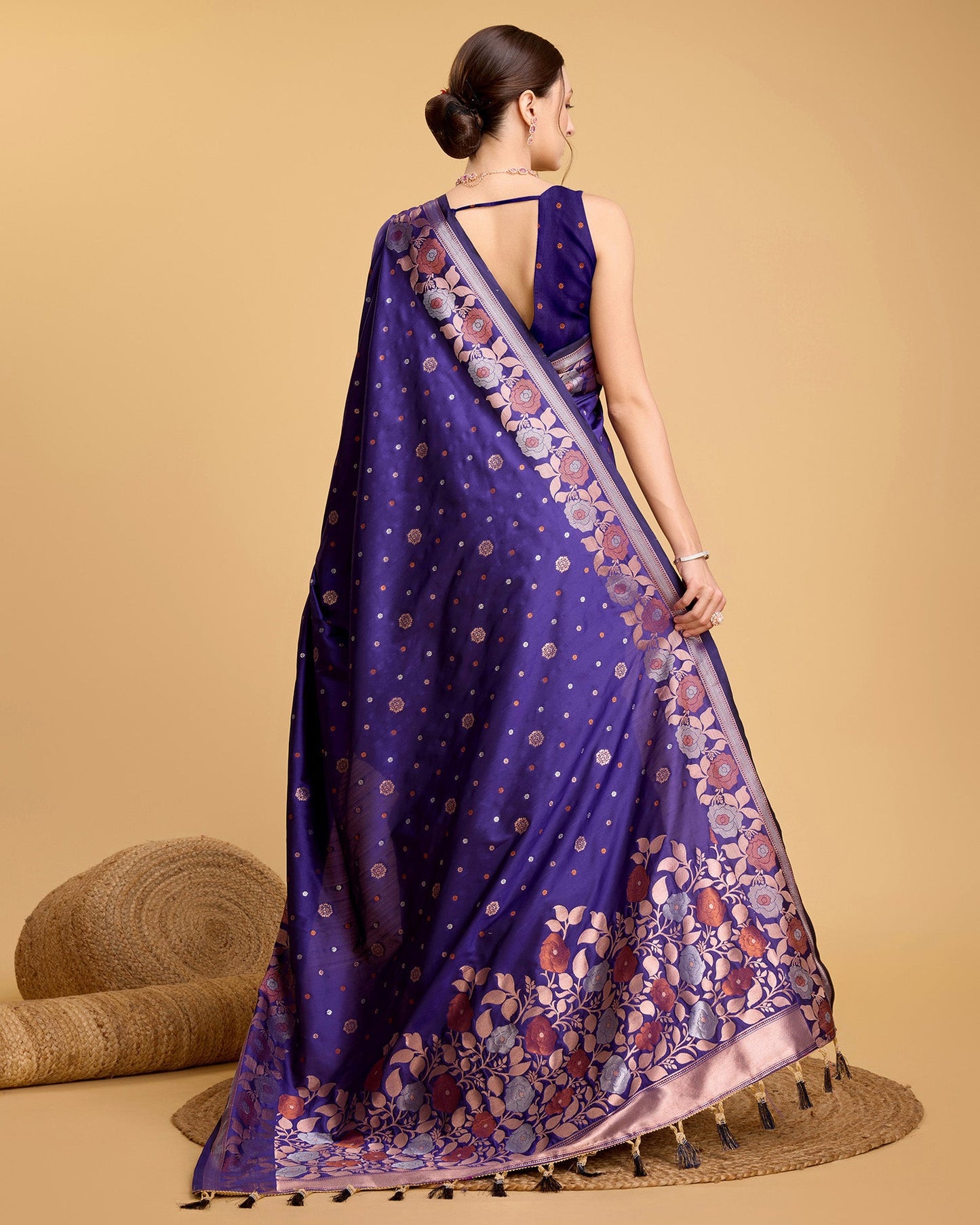 Vedant Vastram Soft Litchi Silk Banarasi Silk Saree - Violet