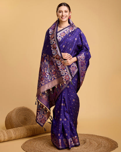 Vedant Vastram Soft Litchi Silk Banarasi Silk Saree - Violet