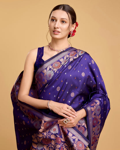 Vedant Vastram Soft Litchi Silk Banarasi Silk Saree - Violet