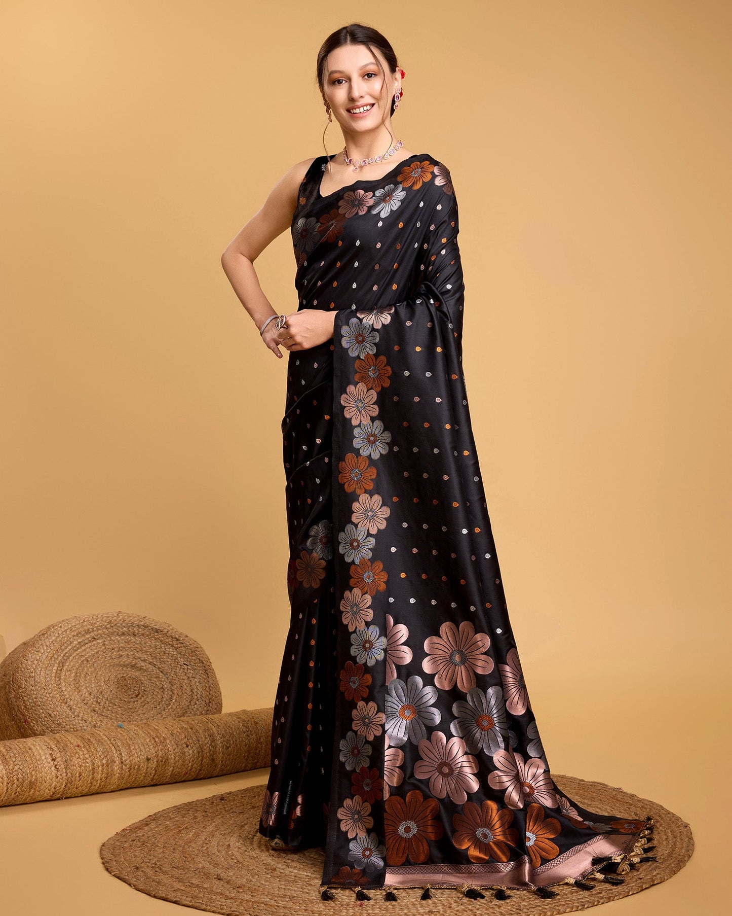 Vedant Vastram Soft Litchi Silk Banarasi Silk Saree - Black