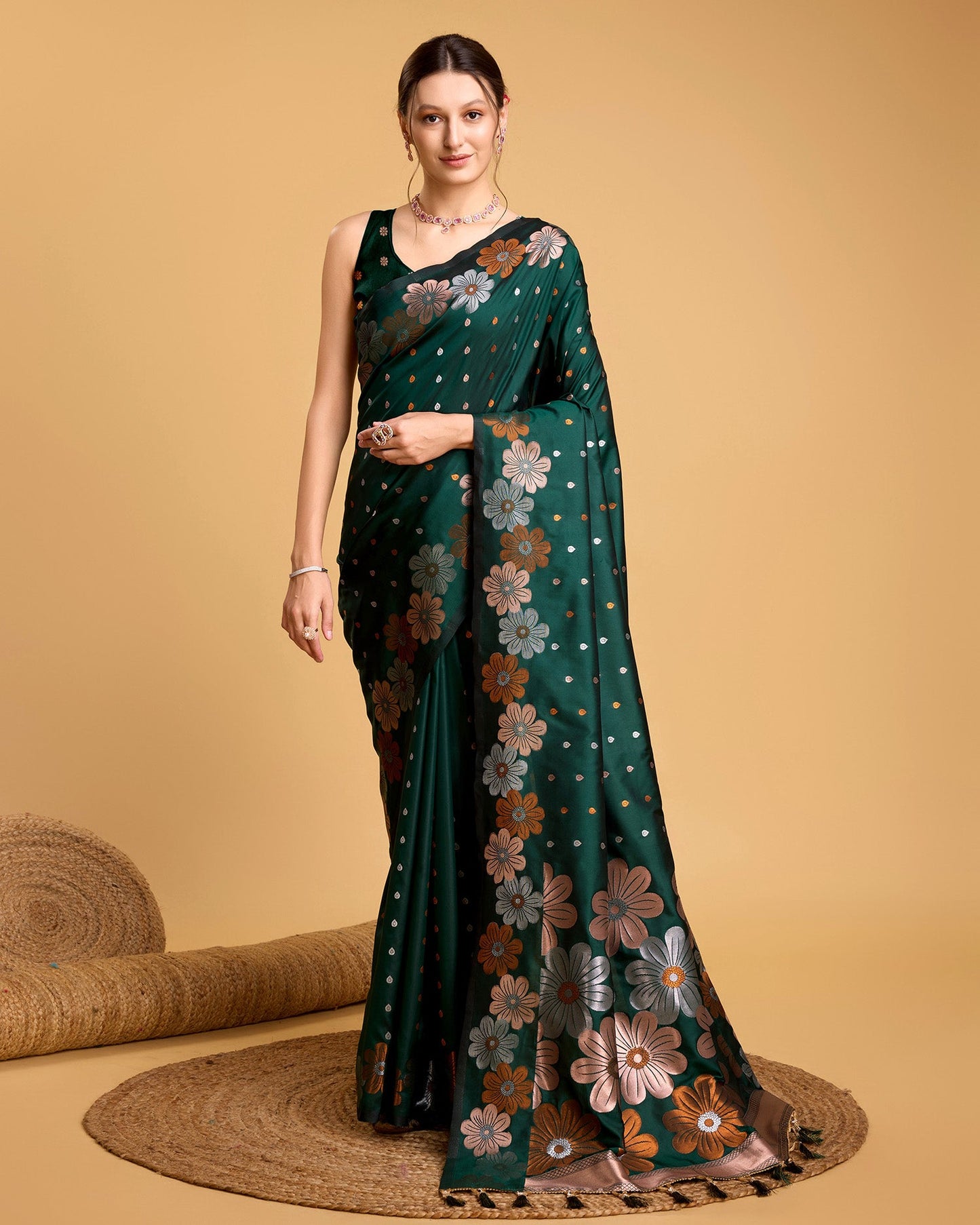 Vedant Vastram Soft Litchi Silk Banarasi Silk Saree - Green