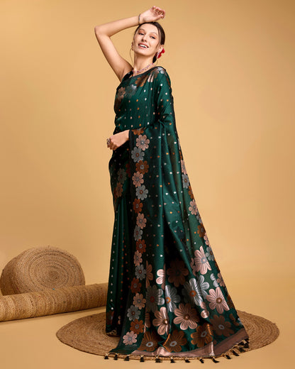 Vedant Vastram Soft Litchi Silk Banarasi Silk Saree - Green
