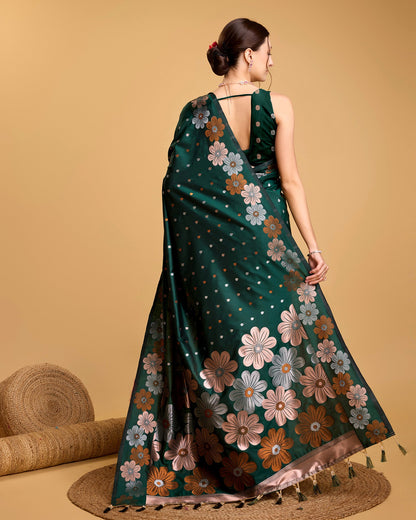 Vedant Vastram Soft Litchi Silk Banarasi Silk Saree - Green