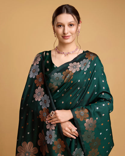 Vedant Vastram Soft Litchi Silk Banarasi Silk Saree - Green