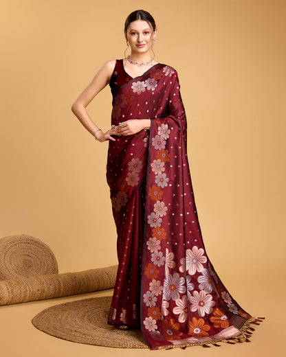 Vedant Vastram Soft Litchi Silk Banarasi Silk Saree - Maroon
