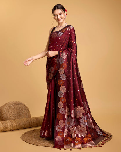 Vedant Vastram Soft Litchi Silk Banarasi Silk Saree - Maroon