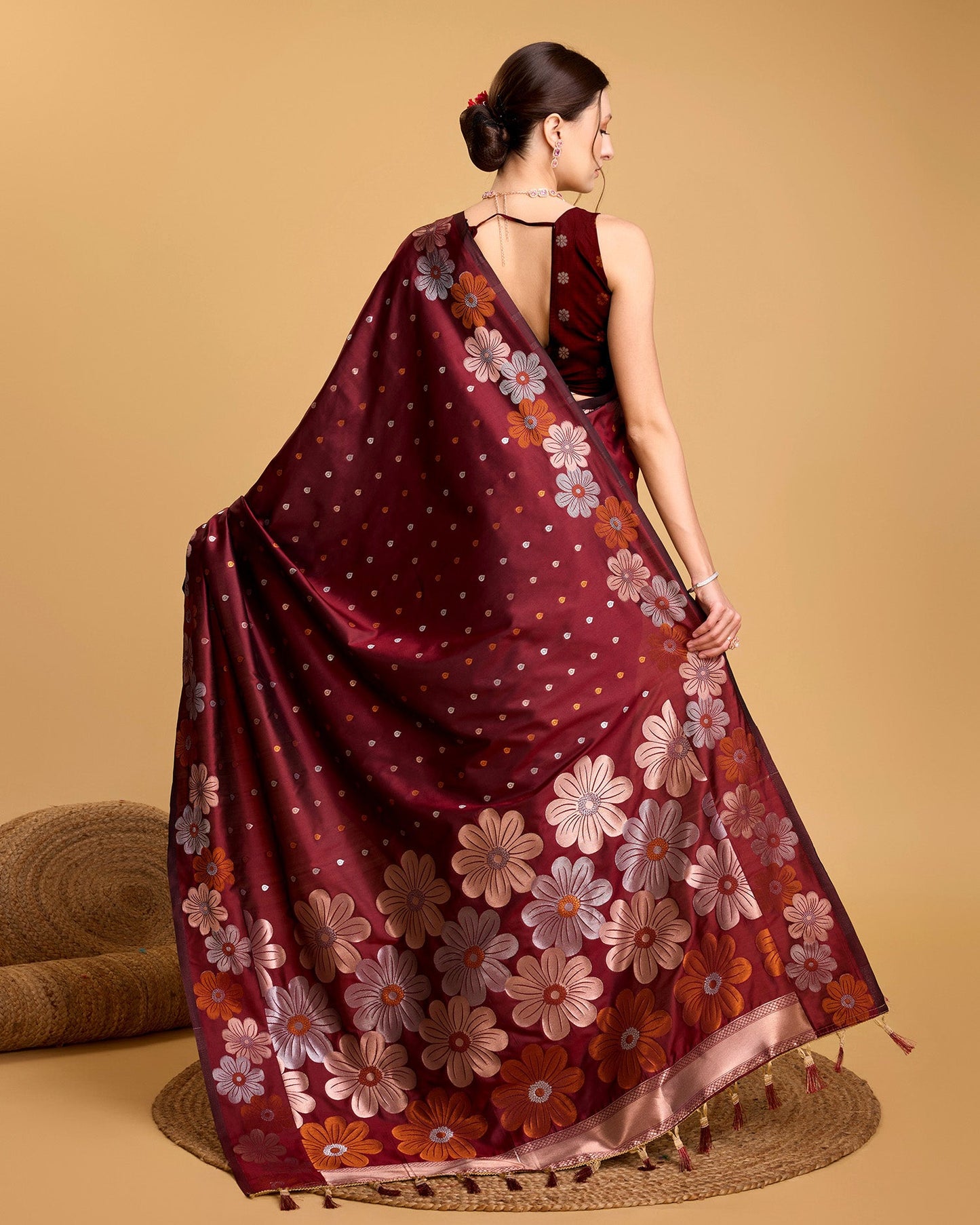 Vedant Vastram Soft Litchi Silk Banarasi Silk Saree - Maroon