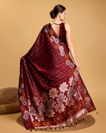 Vedant Vastram Soft Litchi Silk Banarasi Silk Saree - Maroon