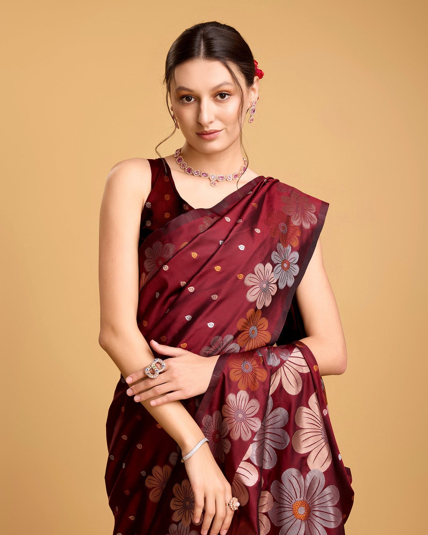 Vedant Vastram Soft Litchi Silk Banarasi Silk Saree - Maroon