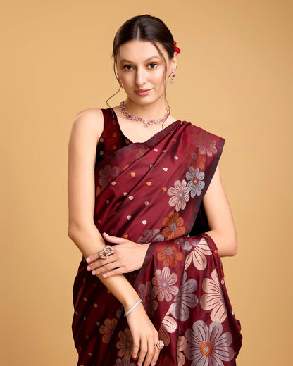 Vedant Vastram Soft Litchi Silk Banarasi Silk Saree - Maroon