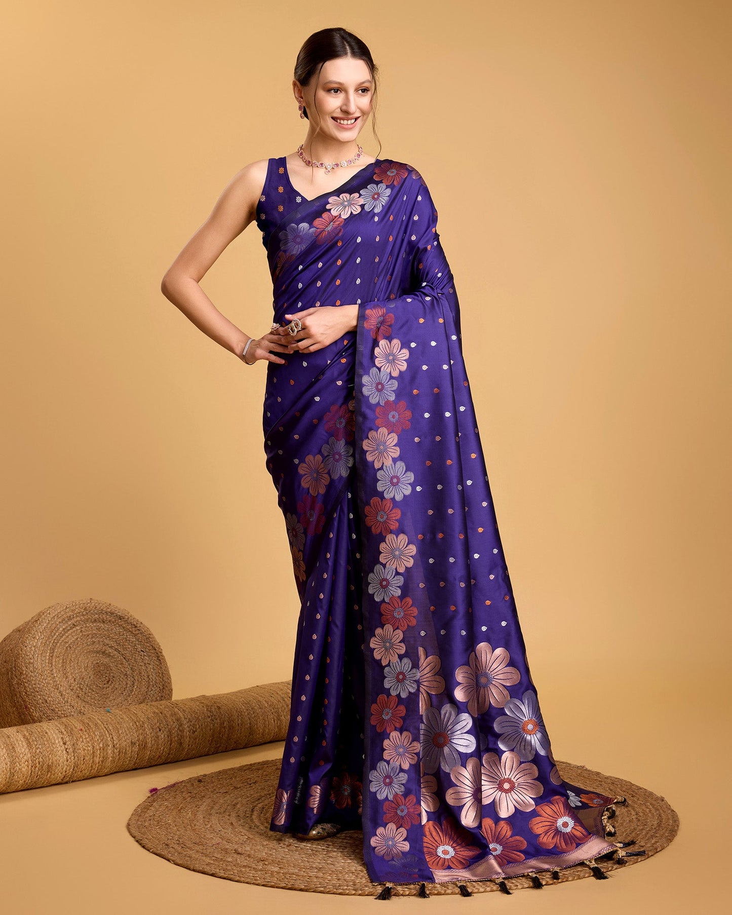Vedant Vastram Soft Litchi Silk Banarasi Silk Saree - Violet