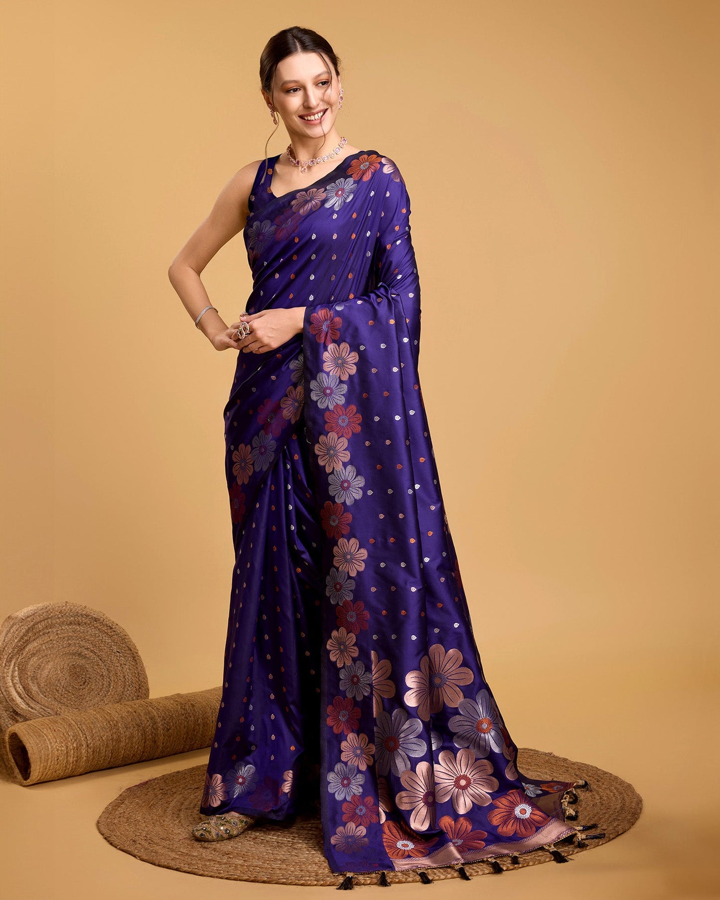 Vedant Vastram Soft Litchi Silk Banarasi Silk Saree - Violet