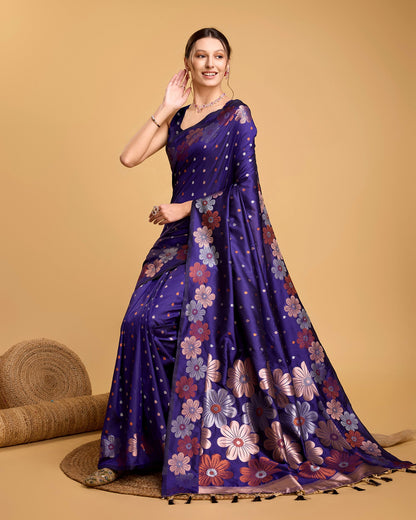 Vedant Vastram Soft Litchi Silk Banarasi Silk Saree - Violet