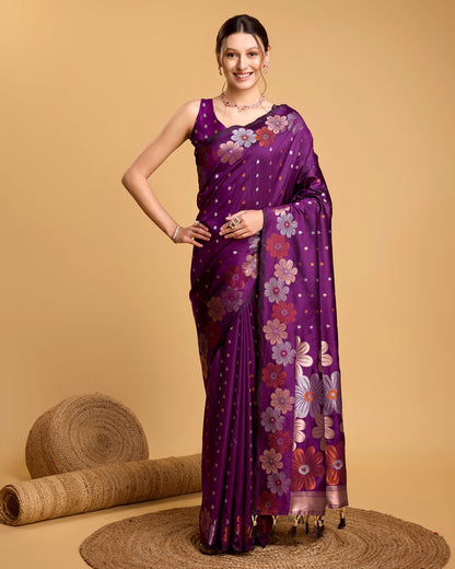 Vedant Vastram Soft Litchi Silk Banarasi Silk Saree - Wine