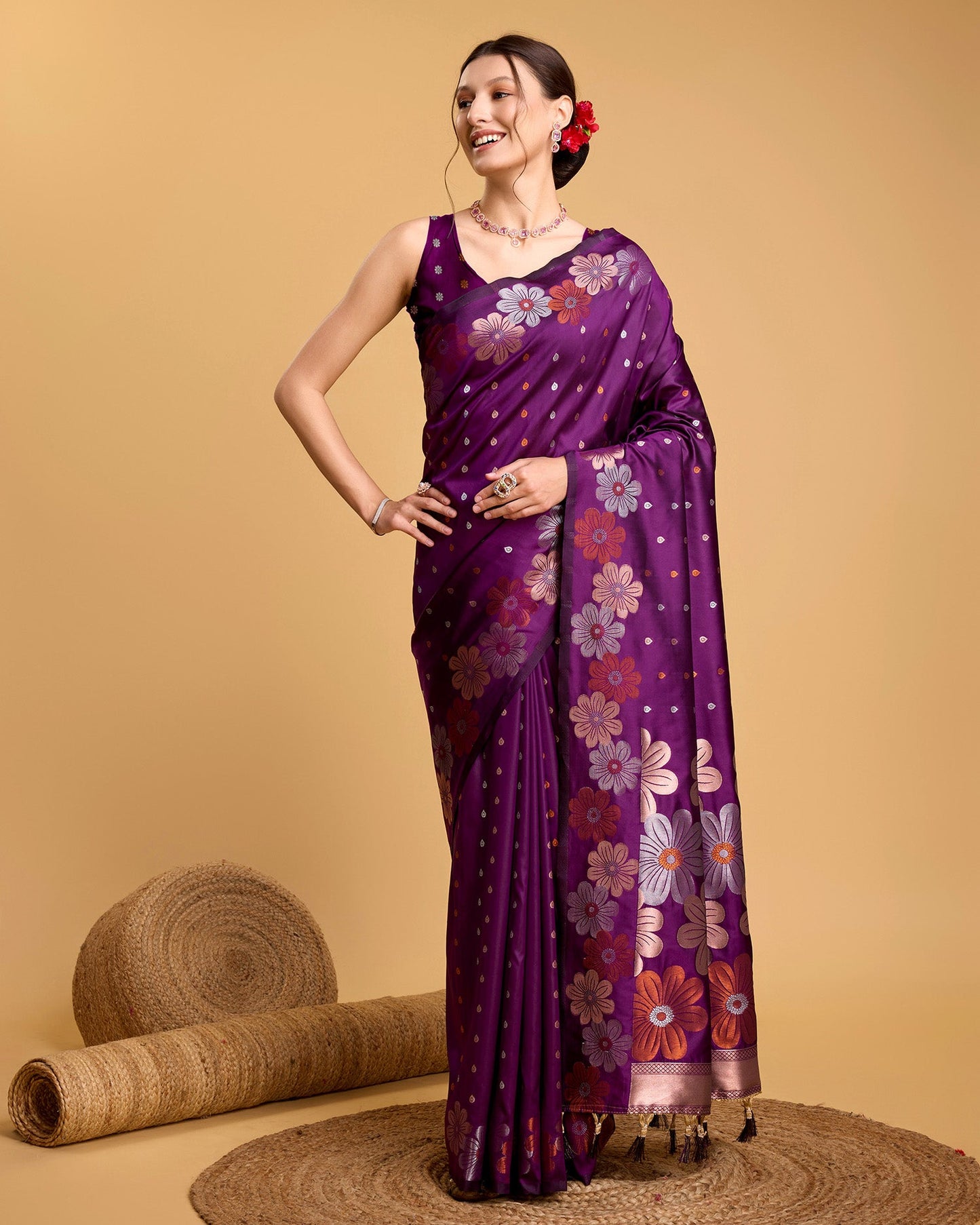 Vedant Vastram Soft Litchi Silk Banarasi Silk Saree - Wine