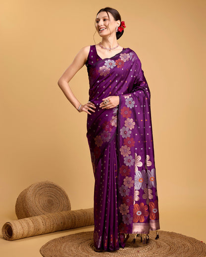 Vedant Vastram Soft Litchi Silk Banarasi Silk Saree - Wine