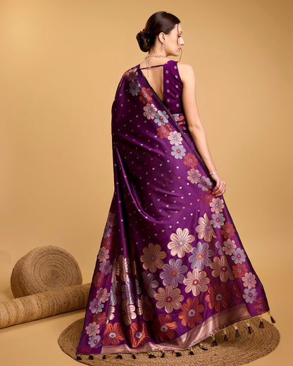 Vedant Vastram Soft Litchi Silk Banarasi Silk Saree - Wine