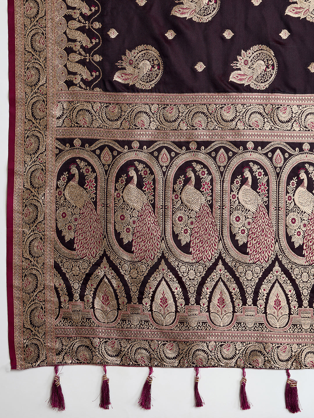 Vedant Vastram Soft Litchi SIlk Banarasi Silk Jacquard Saree - Wine