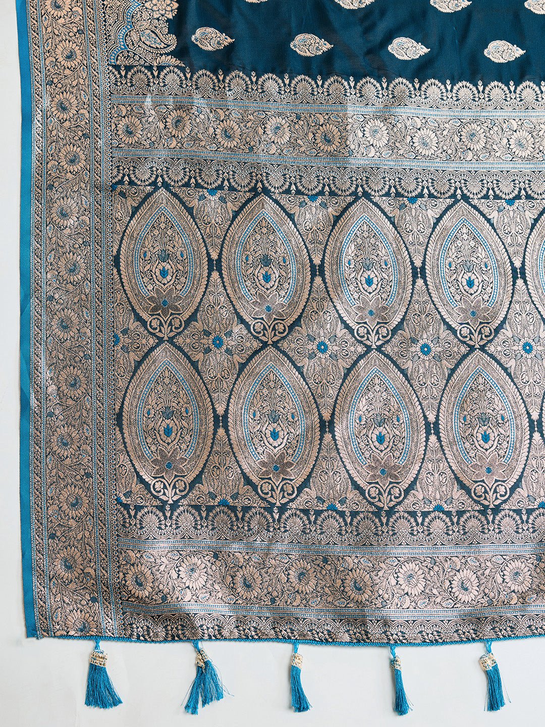 Vedant Vastram Soft Litchi SIlk Banarasi Silk Jacquard Saree - Firozi