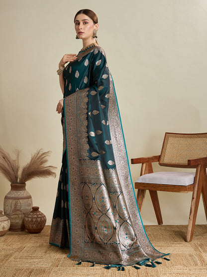 Vedant Vastram Soft Litchi SIlk Banarasi Silk Jacquard Saree - Green