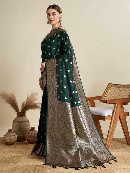 Vedant Vastram Soft Litchi SIlk Banarasi Silk Jacquard Saree - Green