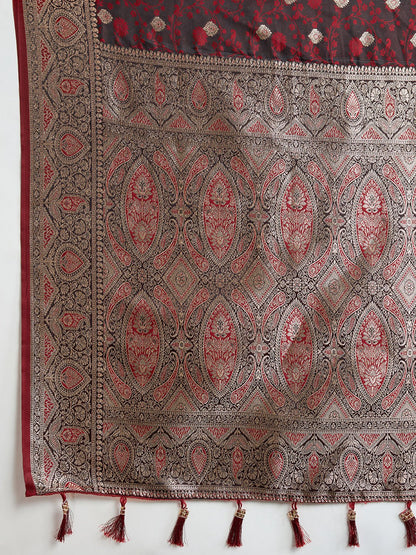 Vedant Vastram Soft Litchi SIlk Banarasi Silk Jacquard Saree - Maroon