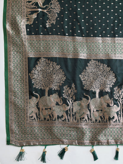 Vedant Vastram Soft Litchi SIlk Banarasi Silk Jacquard Saree - Green