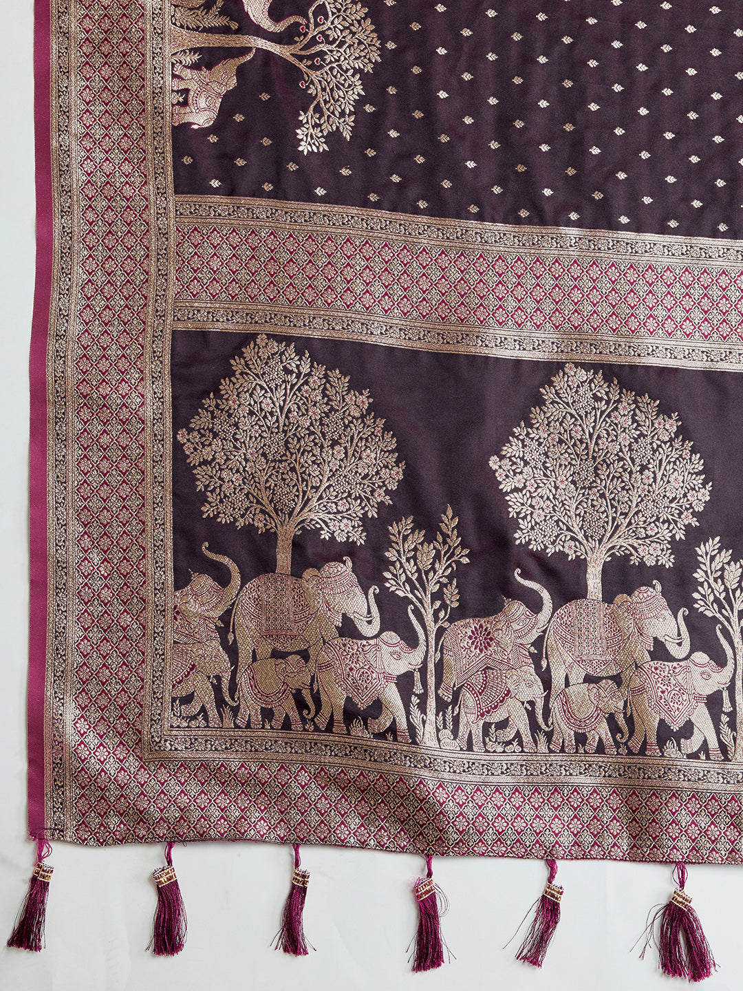 Vedant Vastram Soft Litchi SIlk Banarasi Silk Jacquard Saree - Wine