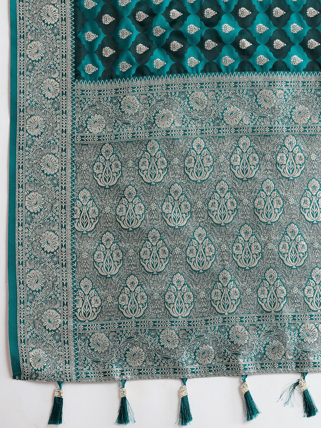 Vedant Vastram Soft Litchi SIlk Banarasi Silk Jacquard Saree - Firozi