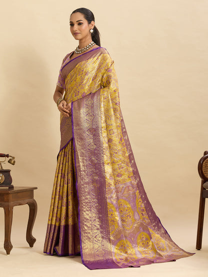 Vedant Vastram Soft Litchi Silk Banarasi Silk Jacquard Saree - Lavender