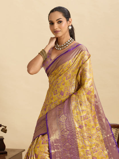 Vedant Vastram Soft Litchi Silk Banarasi Silk Jacquard Saree - Lavender