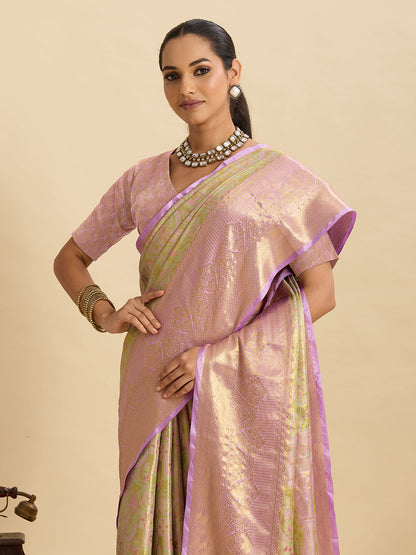 Vedant Vastram Soft Litchi Silk Banarasi Silk Jacquard Saree - Pink