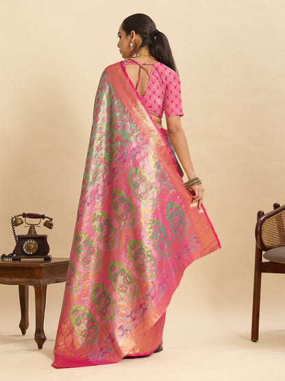 Vedant Vastram Soft Litchi Silk Banarasi Silk Jacquard Saree - Rani