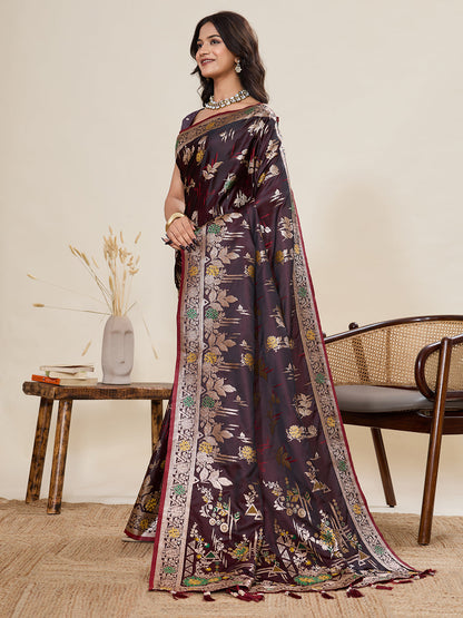 Vedant Vastram Soft Litchi Silk Banarasi Silk Jacquard Saree - Maroon