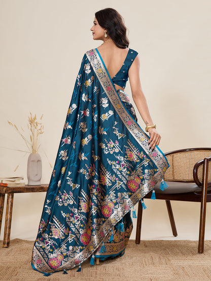 Vedant Vastram Soft Litchi Silk Banarasi Silk Jacquard Saree - Rama