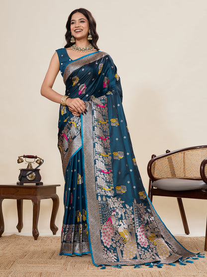 Vedant Vastram Soft Litchi Silk Banarasi Silk Jacquard Saree - Rama