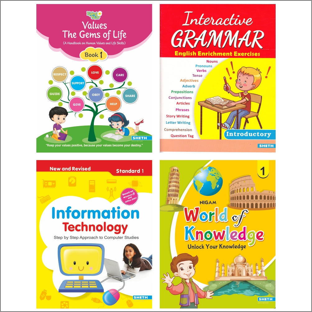 Self Enhancement Student Workbooks Grade 1| Set of 4| Computer,Grammar,World of Knowledge,Value Education| Ages 6-7 Year