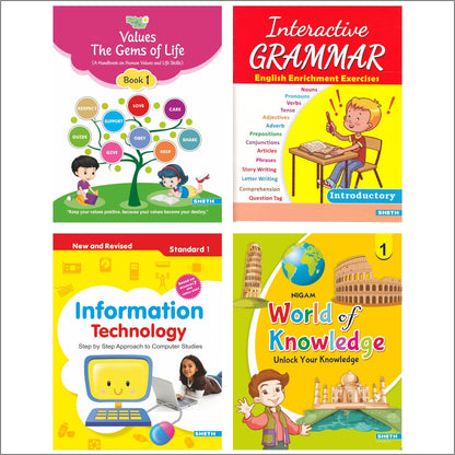 Self Enhancement Student Workbooks Grade 1| Set of 4| Computer,Grammar,World of Knowledge,Value Education| Ages 6-7 Year