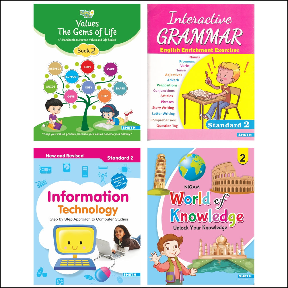 Self Enhancement Student Workbooks Grade 2| Set of 4|Computer|Grammar|World of Knowledge-Value Education| Ages 7-8 Year